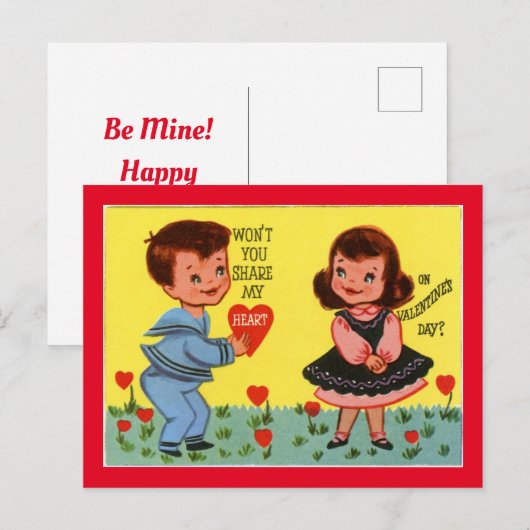 Retro Valentijn Boy en Girl Briefkaart (Voorkant / Achterkant)