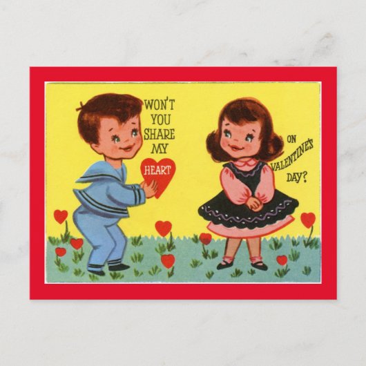 Retro Valentijn Boy en Girl Briefkaart (Voorkant)