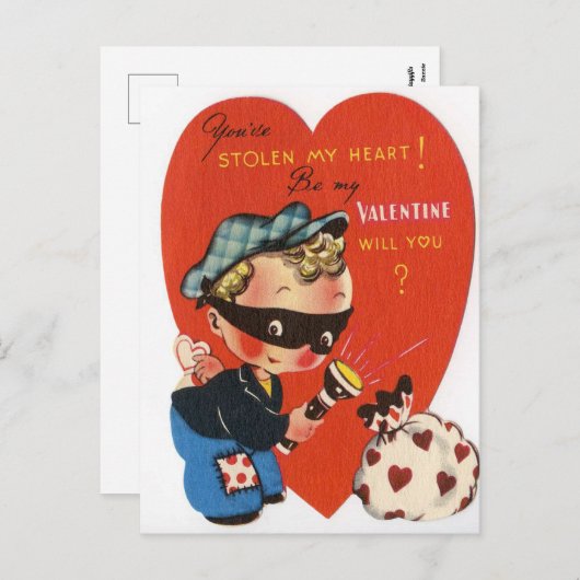 Retro  Valentijn boy Holiday briefkaart (Voorkant / Achterkant)
