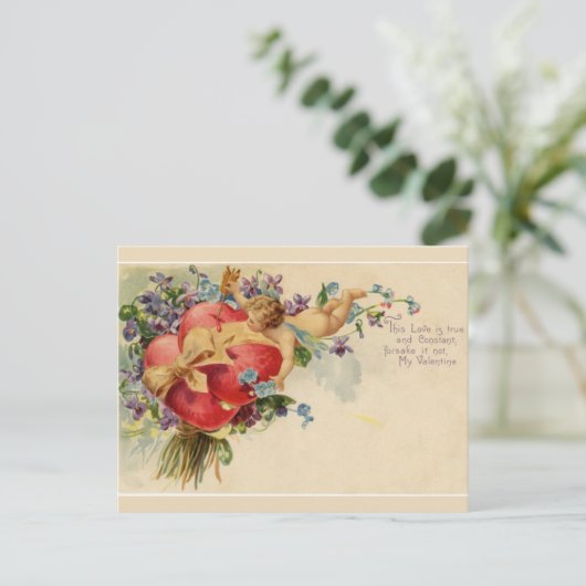 Retro Valentijn Cupid True and Constant Love Briefkaart (Staand voorkant)