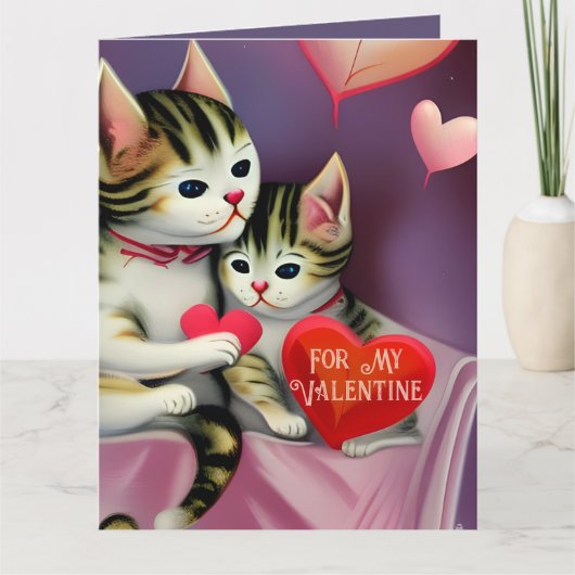 Retro Valentijn Cute Kittens en Hearts Kaart (Voorkant)