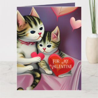 Retro Valentijn Cute Kittens en Hearts Kaart