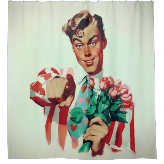 Retro Valentijn Flirty Guy Douchegordijn (Voorkant)