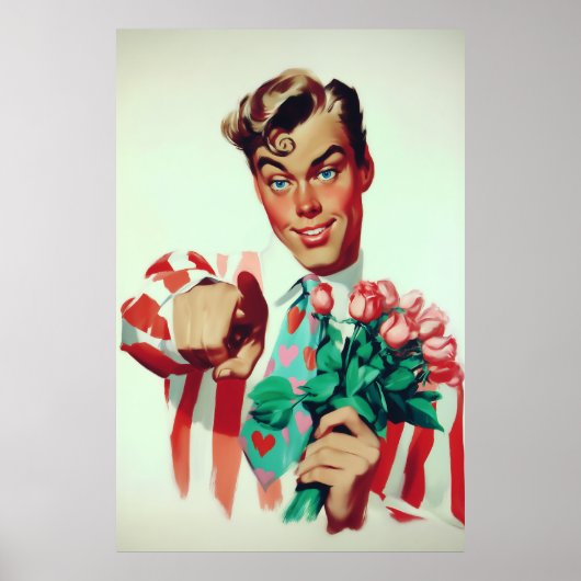 Retro Valentijn Flirty Guy Poster (Voorkant)