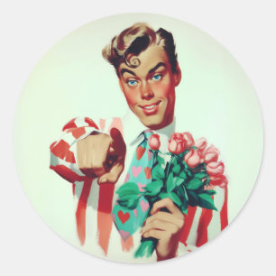 Retro Valentijn Flirty Guy Ronde Sticker