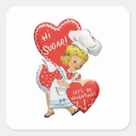 Retro  Valentijn Girl Hi Sugar Vierkante Sticker