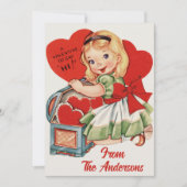 Retro  Valentijn Hart Meisje Custom Feestdagenkaart (Voorkant)