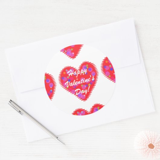 Retro Valentijn Hearts Ronde Sticker (Envelop)