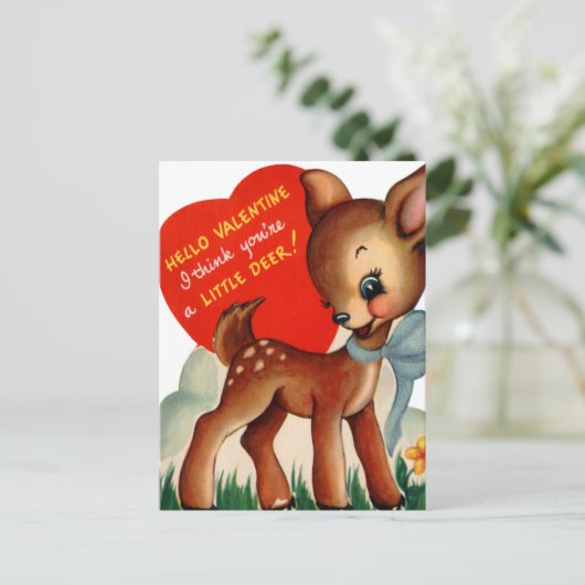 retro Valentijn herten Feestdagenkaart (Staand voorkant)