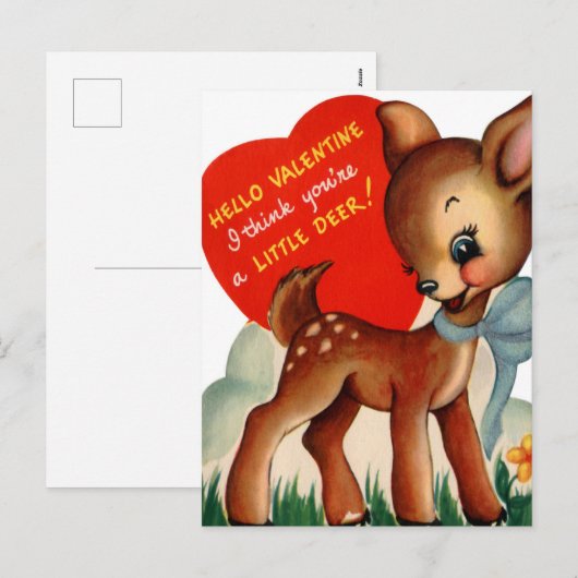 retro  Valentijn herten Feestdagenkaart (Voorkant / Achterkant)