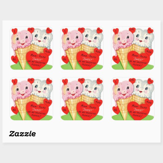 Retro  Valentijn ijsje sticker (Vel)