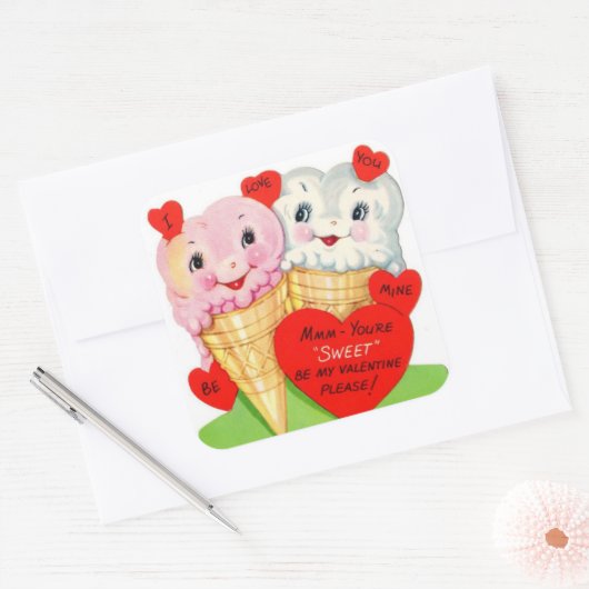Retro Valentijn ijsje sticker (Envelop)