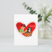 Retro Valentijn Jongen en Hond Feestdagenkaart (Staand voorkant)