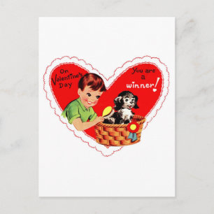 Retro Valentijn Jongen en Hond Feestdagenkaart