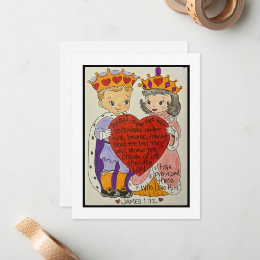 Retro Valentijn Kaart Notitiekaartje (Voorkant / Achterkant in situ)