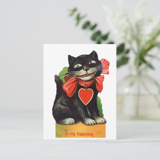 Retro  Valentijn kat Briefkaart (Staand voorkant)