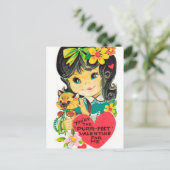 Retro  Valentijn kattefeestdag briefkaart (Staand voorkant)