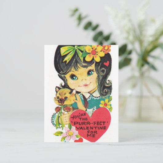 Retro Valentijn kattefeestdag briefkaart (Staand voorkant)