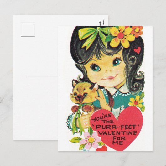 Retro Valentijn kattefeestdag briefkaart (Voorkant / Achterkant)