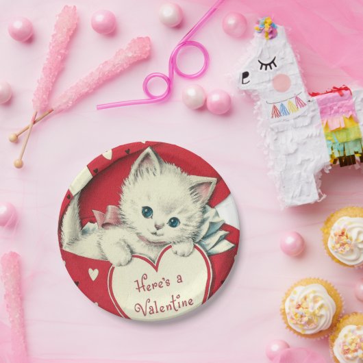 Retro  Valentijn kattefeestdag Papieren Bordje (Feest)