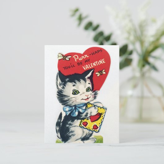 Retro  Valentijn katten briefkaart (Staand voorkant)