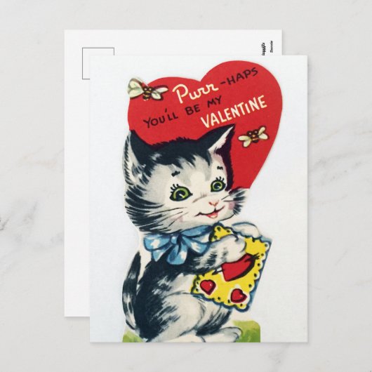 Retro  Valentijn katten briefkaart (Voorkant / Achterkant)