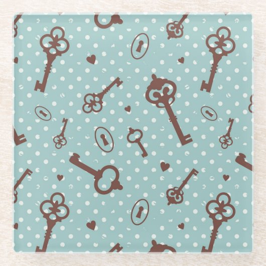 Retro Valentijn Keys Glazen Onderzetter (Voorkant)