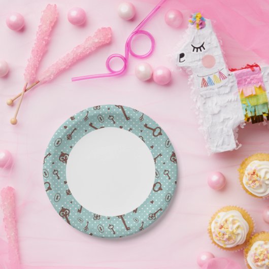 Retro Valentijn Keys Papieren Bordje (Feest)