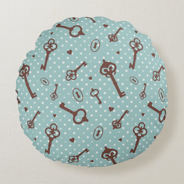 Retro Valentijn Keys Rond Kussen (Voorkant)