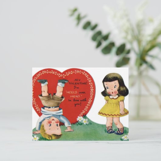 retro  Valentijn kinderen Feestdagenkaart (Staand voorkant)