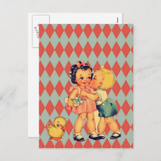 Retro Valentijn Kitsch  Kinder Feestdagenkaart (Voorkant / Achterkant)