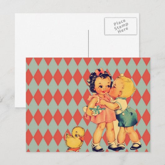 Retro Valentijn Kitsch  Kinder Feestdagenkaart (Voorkant / Achterkant)