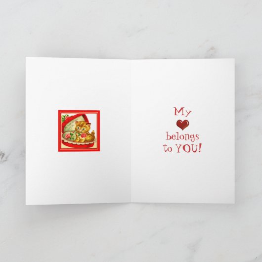 Retro Valentijn ~ Kitten in een Snoepjes doos Kaar Feestdagen Kaart (Binnen)