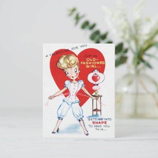 Retro  Valentijn Lady briefkaart (Staand voorkant)