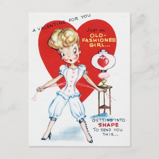 Retro  Valentijn Lady briefkaart (Voorkant)
