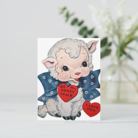Retro  Valentijn lammeren Feestdagenkaart (Staand voorkant)
