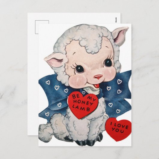 Retro  Valentijn lammeren Feestdagenkaart (Voorkant / Achterkant)