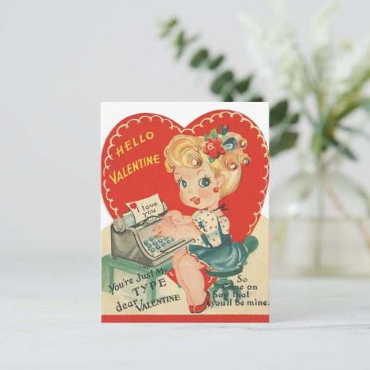 retro  Valentijn meisje Briefkaart (Staand voorkant)