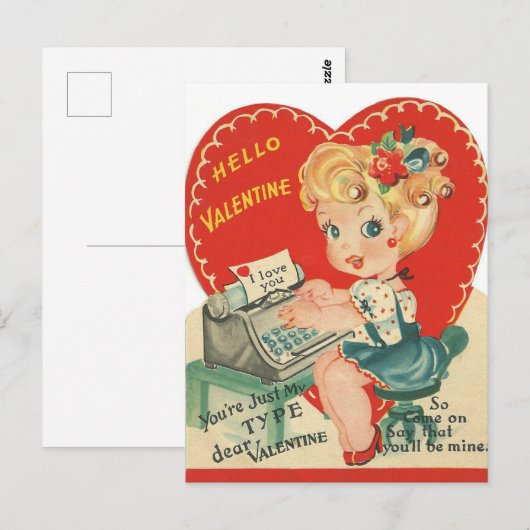 retro  Valentijn meisje Briefkaart (Voorkant / Achterkant)