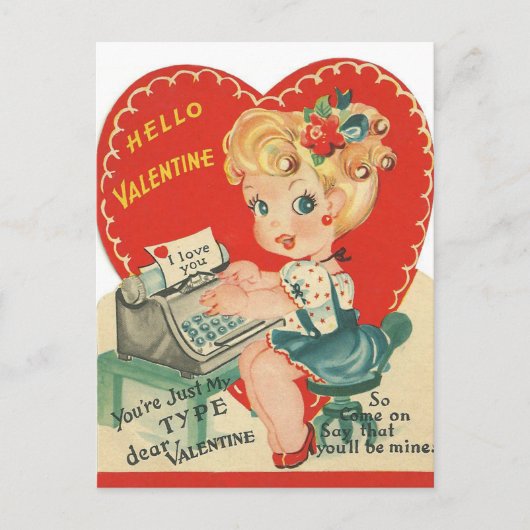 retro  Valentijn meisje Briefkaart (Voorkant)