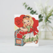 retro  Valentijn meisje Feestdagenkaart (Staand voorkant)