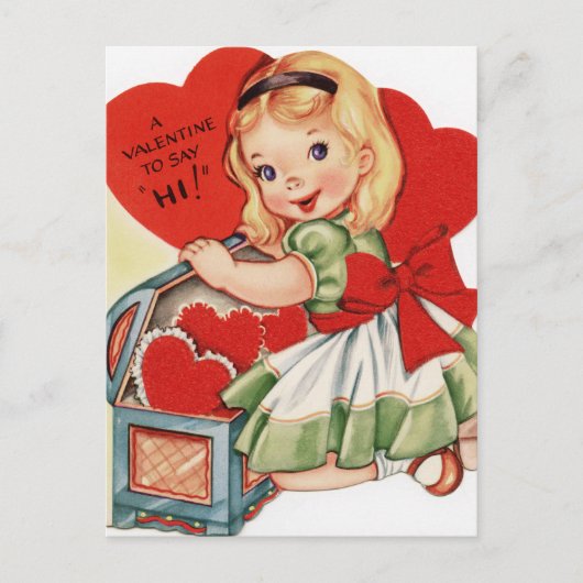 retro  Valentijn meisje Feestdagenkaart (Voorkant)