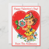 Retro Valentijn Meisje Met Hart Custom Feestdagenkaart (Voorkant)