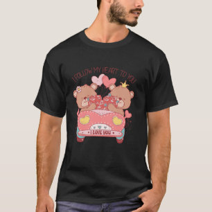 Retro Valentijn Paar Beren Liefde Hart Snoep Vale T-shirt