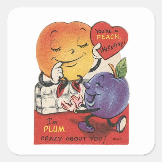 Retro Valentijn perzikpruim Vierkante Sticker (Voorkant)