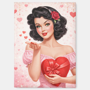Retro Valentijn Pin-Up Meisje dat een Kus Blaast Magneet