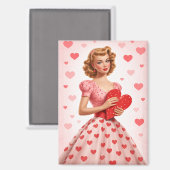 Retro Valentijn Pin-Up Meisje Magneet (Voorkant / Achterkant)