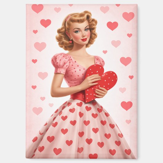 Retro Valentijn Pin-Up Meisje Magneet (Voorkant)