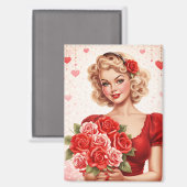 Retro Valentijn Pin-Up Meisje Magneet (Voorkant / Achterkant)