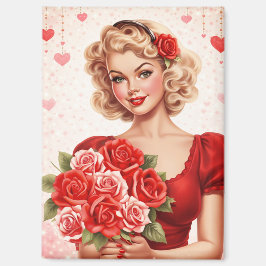 Retro Valentijn Pin-Up Meisje Magneet